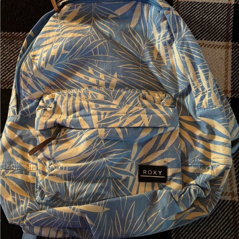 Roxy Blue and White Leaf Print Backpack